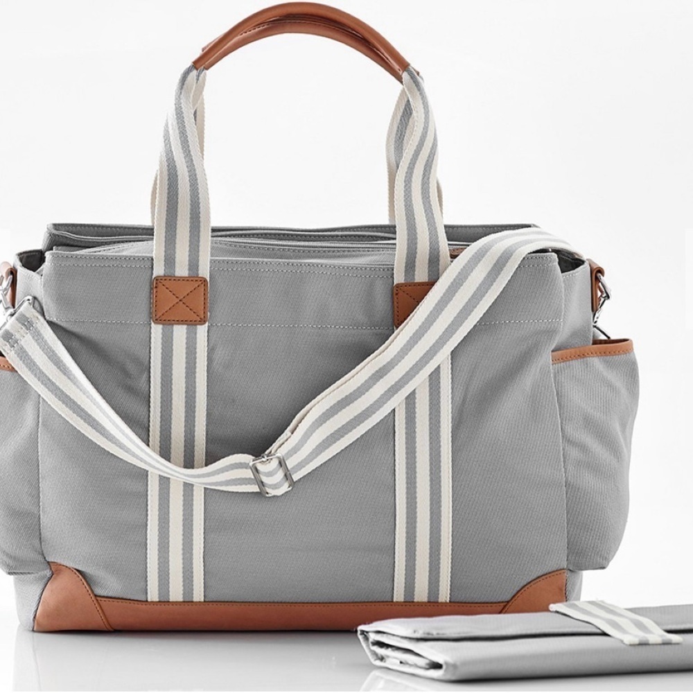 Pottery Barn Kids Gray and Brown Classic Baby Diaper Bag with Initial C